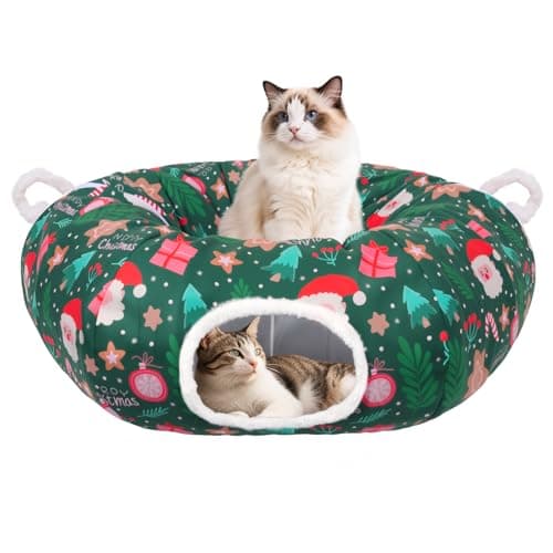 Christmas Tree Cat Tunnel, Soft Cat Tunnels for Indoor Cats with Middle Cushion, Cute Pet Donut Cave Bed Play Toys, Xmas Tree Decorations Protector Gifts — image 1