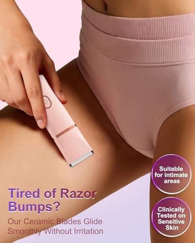 Bikini Trimmer for Women, 2-in-1 Electric Razors Shaver for Bikini Legs Pubic Hair,Rechargeable Ladies Bikini Hair Trimmer Removal with Snap-in Ceramic Blades IP7X Washable Head,Wet and Dry Use,Peach view 2