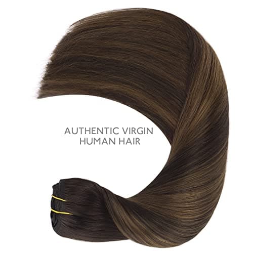 WENNALIFE Human Hair Extensions, 22 Inch 120g 7pcs Natural Black to Chestnut Brown Balayage Clip in Remy Hair Extensions, Double Weft Real Human Hair view 6