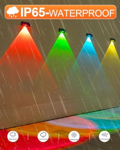 EGOBOO Solar Fence Lights Outdoor Waterproof 12 Pack, 7 Fixed Colors＆RGB Cycling Mode for Holiday Decor, Outside Solar Powered Backyard Lighting for Deck/Wall/Railing/Step/Patio/Pool Porch view 6