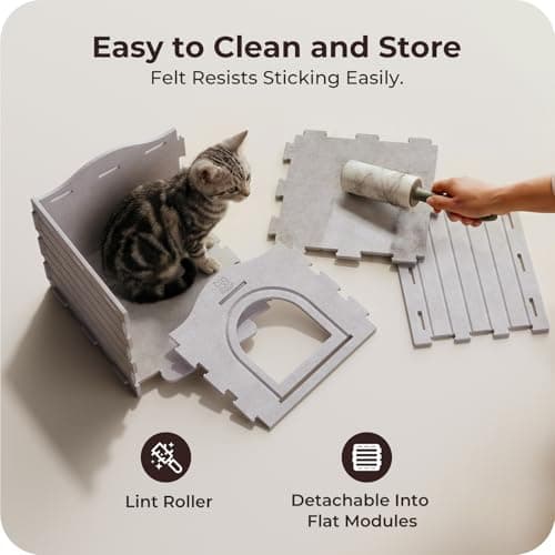 Apasiri Cat Bed Cave for Indoor Cats: New Felt Cat Bed with Fluffy Ball Hanging, Foldable Cat House with Scratch-Resistant Board, Hideaway Cat Cave for Timid Cats, Sturdy Two-Tier Cat Condo - Gray view 5