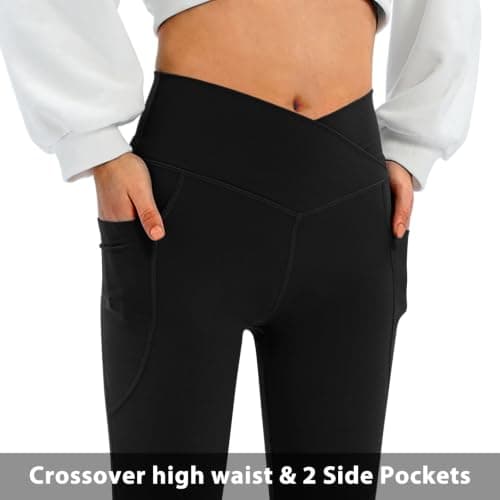 Women's Flare Leggings with Pockets Crossover High Waisted Yoga Pants view 5