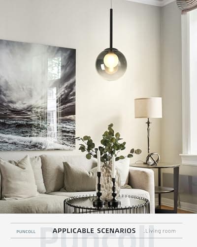 puncoll Modern Pendant Light - Pendant Light for Kitchen Island with Smocky Black Glass Globe - Hanging Ceiling Light Fixture, H3960-1-SMBK view 3