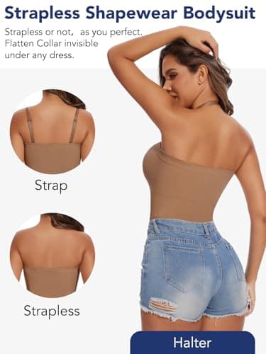 SHAPERIN Strapless Bodysuit with Bras Tummy Control Shapewear Shaper Tube Tops Body Suit One Piece Leotard view 4