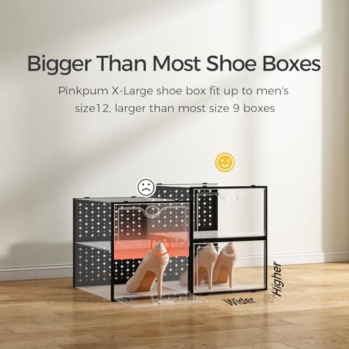 Pinkpum 15 Pack X-Large Shoe Storage Boxes Fit Size 11, Shoe Organizer for Closet Clear Plastic Stackable Shoe Dispaly Case Bins Holder, Sneaker Storage for Sneakerheads Black view 4