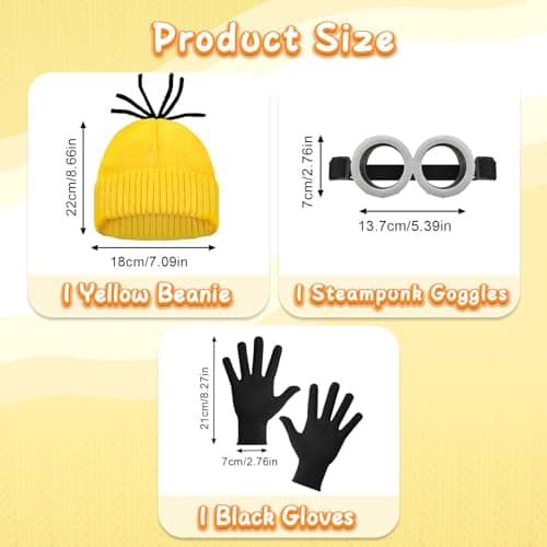 Aursy 3/4/6PCS Halloween Costumes for Men Women Adults, Yellow Beanie, Steampunk Goggles, Black Gloves,Party Cosplay view 4