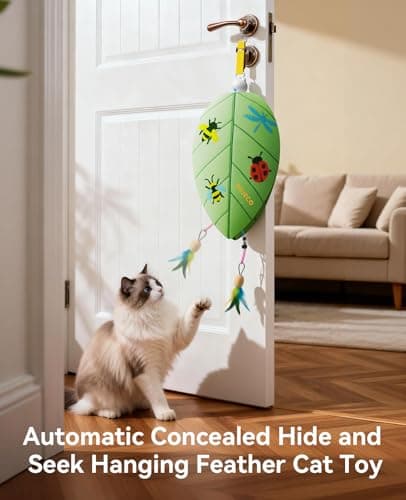 ROJECO Interactive Cat Toys for Indoor Cats, Automatic Door Hanging Cat Toy with Retractable Feather & Mouse, 2 Sleep Modes USB-C Rechargeable, Engaging Cat Toys for Bored Kittens & Adult Cats view 2