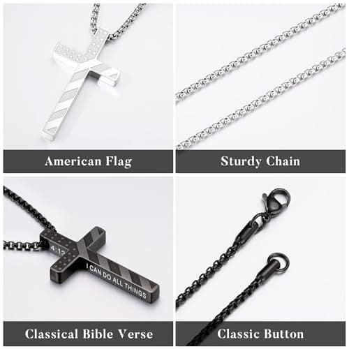 M MOOHAM 2 Pcs Cross Necklace for Men, Silver and Black Cross Pendant view 6