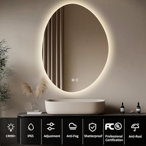 Yoding LED Bathroom Mirror with Lights 25x33 Inch, Stepless Dimmable Backlit Vanity Mirror with 3 Colors, Anti-Fog, Memory, Al-Alloy Lampshade, Frameless Smart Mirror (Horizontal/Vertical) view 3