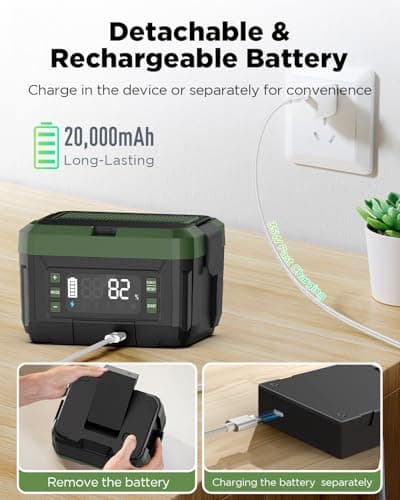 Genasmil Battery Powered Heated Lunch Box - 20000mAh Cordless Electric Lunch Box for Adults, 1.2L Stainless Steel Self-Heating Food Warmer with Removable Battery, Portable for Work, Office, & Travel view 5