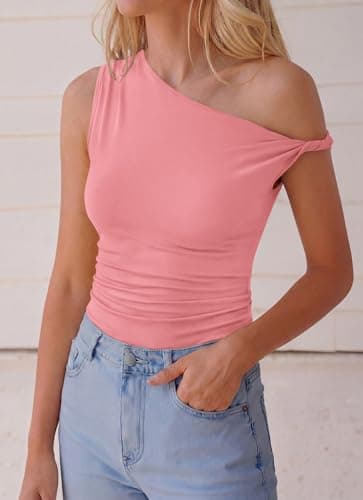 BTFBM Off The Shoulder Tops for Women 2026 Cute Summer Casual Sleeveless Slim Fit y2k Spring Outfits Going Out Tank Top view 5