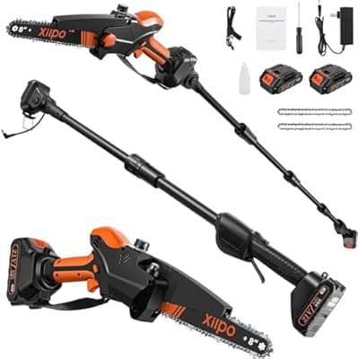 2-in-1 Cordless Electric Pole Saw & 8 Inch Mini Chainsaw, 15FT Max Reach, Adjustable Cutting Head, 2×21V Batteries, Automatic Lubrication, Tool-Free Tension Tree Trimmer Pruner for Branch Cutting