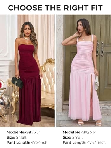 Wenrine Womens Summer Sleeveless Maxi Dress Mesh Ruched Spaghetti Strap Wedding Guest Split Formal Cocktail Dresses view 6