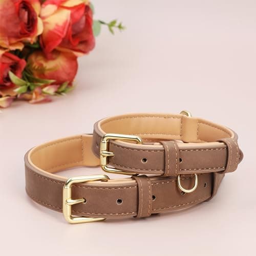 Jumpress Leather Dog Collar for Small Dogs, Soft Padded Dog Leather Collar with Heavy Duty Gold Buckle, Durable & Comfortable, Brown, S view 4