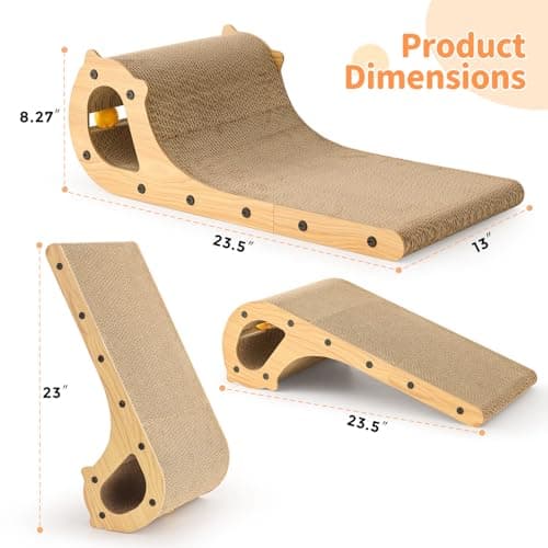 ZOMISIA Cat Scratcher Bed, 2 in 1 Cardboard Scratching Board for Indoor Cats, Scratch Couch Lounge with Bell Ball Toy for Double-Sided Usability view 5