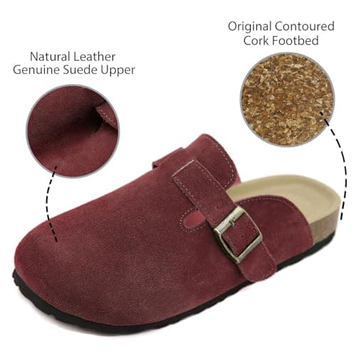 Dumalum Suede Clogs for Women and Men - Adjustable Buckle Slip-on Cork Footbed Mules with Antislip Sole - Unisex Slippers view 4