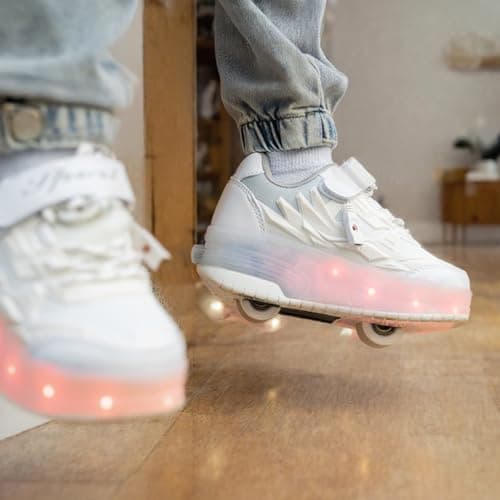 DZS Roller Shoes Sneaker LED Light Up USB Rechargeable with 2 Wheels Outdoor Sport for Boys Girls Kids Gift view 6