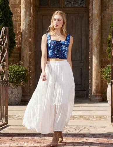 Scarlet Darkness Renaissance Maxi Skirts for Women 2026 Summer Boho Flowy Tiered Long Skirt with Pockets view 3