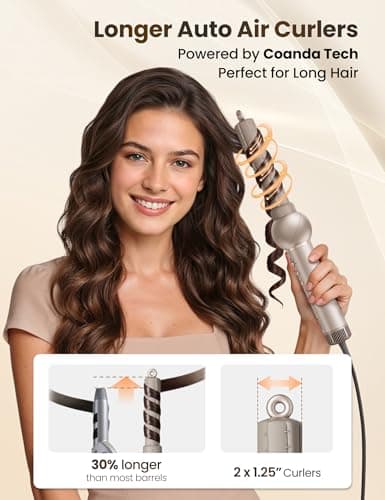 O.H.B 8 in 1 Air Styler & High Speed Hair Dryer Brush, Gold | 110,000 RPM Ionic Blow Dryer with Auto-Wrap Curlers, Rotatable Outlet, Volumizing and Straightening, Includes Travel Case view 4