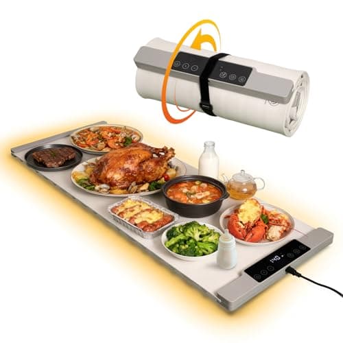 Warming Mat for Food Extra Large 35.4”x13.4” 7 Temperature Settings Silicone Food Warming Mat Roll up Food Warmer with Full Surface Heating Warming Pad Electric Warming Tray for Buffets Party Home — image 1