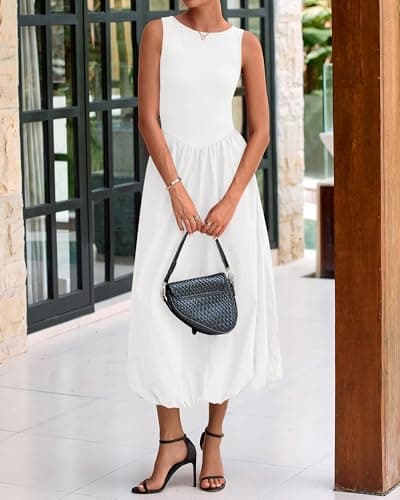 BTFBM Women's 2026 Summer Casual Sleeveless Midi Dress Patchwork Knit Tank Bubble Long Flowy Beach Maxi Sundress Pockets view 4