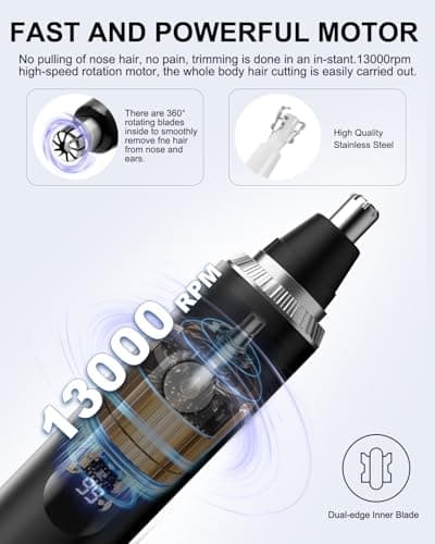 Nose Hair Trimmer for Men and Women,2026 Professional Painless IPX7 Waterproof Eyebrow & Facial Hair Trimmer,USB Rechargeable with LED Display Dual-Edge Blades for Smoother Cutting,BlackSilver view 4