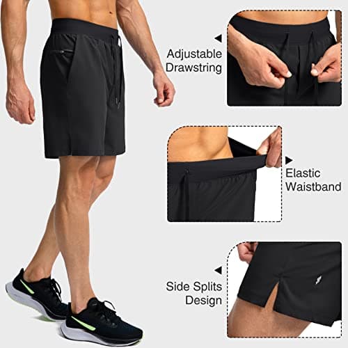 Soothfeel Men's Athletic Running Shorts Zipper Pockets 9"/7"/5 Workout Gym view 6
