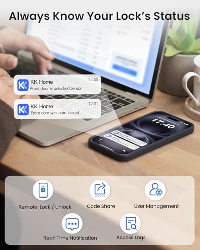 TEEHO TE012W-H WiFi Keypad Door Lock with Handle Set, Fingerprint Smart Locks, Front Door Keyless Entry, APP Remote & Voice Control, Digital Deadbolt with 2 Keys, Auto-Lock, Easy Install, Satin Nickel view 5