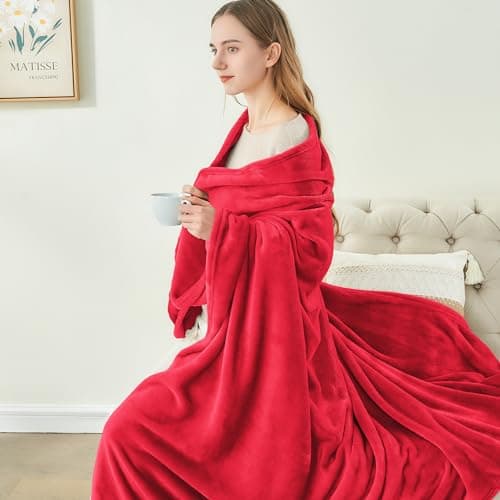 BEDELITE Fleece Blanket Red Throw Blanket for Couch & Bed, Luxury Plush Cozy Fuzzy Blanket 50" x 60", Super Soft Warm Lightweight Throw Blanket for Travel Camping view 4