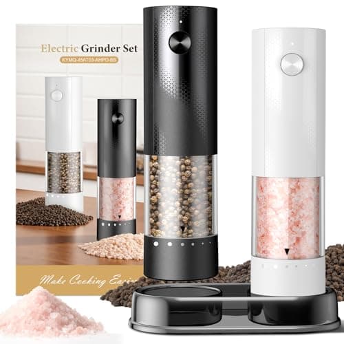 Electric Salt and Pepper Grinder Set - Rechargeable Automatic Salt and Pepper Shakers, Kitchen Appliances with External Adjustable Coarseness, Larger Hopper for Cooking, Home Gifts(2 Pack,Black/White) view 1
