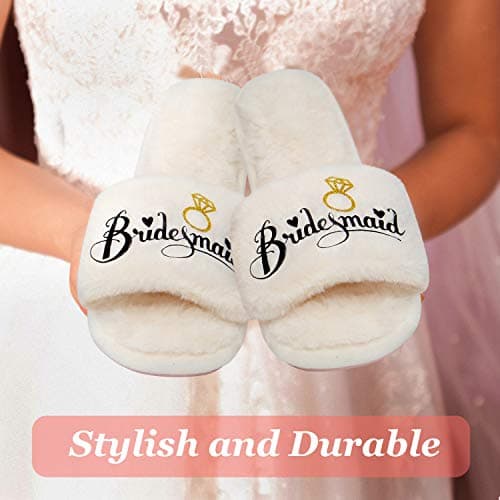 PGN ART Women’s Bridesmaid Slippers Bride Slippers for Wedding Day Bride Gifts for her Engagement Gifts for Women Wedding Slippers Bridal Shower Gifts for Bride to Be Gifts for Her view 3