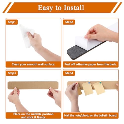 HULAVO 8Pcs Rectangle Felt Cork Board Bar Strips with 35 Pushpins, Self-Adhesive Bulletin Board Strips for Office School Home Wall Decor Stickers Memos Schedules Photos Display -Gradual Brown view 6