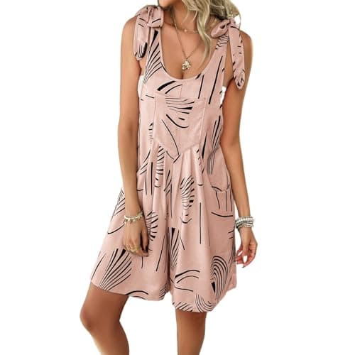 Sumleno Women's 2026 Summer Casual Rompers Boho Print Sleeveless Adjustable Short Jumpsuits Flowy Vacation Beach Outfits — image 1