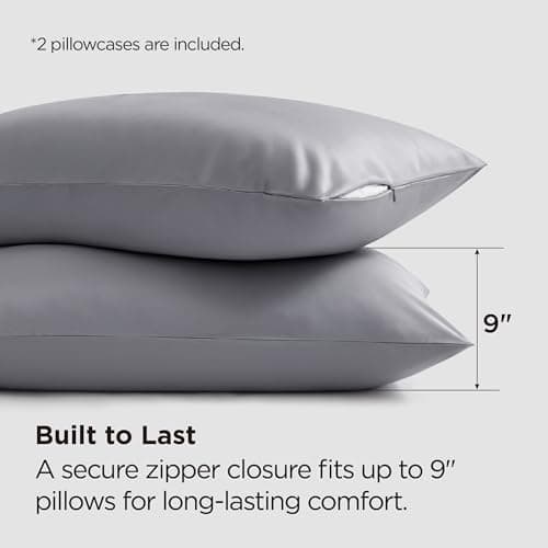 Bedsure Zipper Pillow Cases Queen, Cooling Pillow Cases Queen Size Set of 2, Rayon Derived from Bamboo Cooling Pillowcases for Hot Sleepers, Soft & PureWoven Pillow Covers, Dark Grey, 20x30 Inches view 3