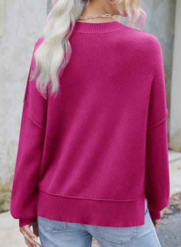 Dokotoo Women's Sweaters Colorblock Crewneck Cotton Long Sleeve Fall Winter Knit Pullover Jumper Tops view 2