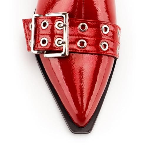 KaroNairy Buckle Ankle Boots for Women Low Heel Zip Chelsea Boots Pointed Toe Fashion Dress Short Booties view 6