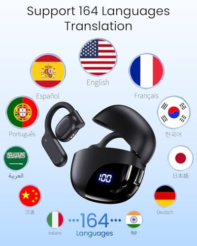 AI Translation Earbuds Real Time 164 Languages 80H Playtime Translator Ear Buds Audifonos Traductores Inglés Español Wireless Earphones Bluetooth AI Headphone for Travel Meeting Learning K08 Black view 2