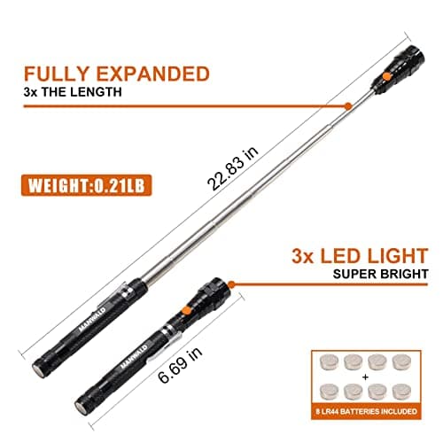 LED Magnetic Pickup Tools, Christmas Stocking Stuffers for Men Adults, Telescoping Magnetic Flashlights with Extendable Magnet Stick, Birthday Gifts for Men, Him, Dad, Boyfriends, Black view 2