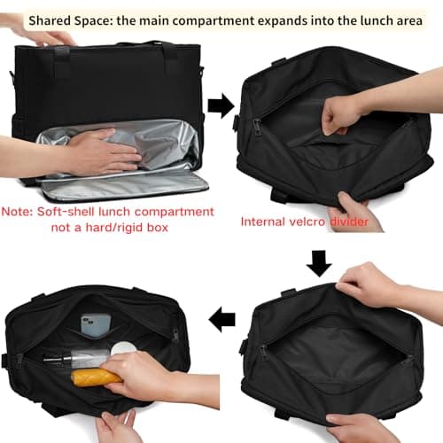 Lunch Tote Bag for Women with 15.6" Laptop Compartment, Work Tote Bag with Insulated Lunch Compartment, Large Casual Polyester Handbag Lunch Bags for Nurse, Teacher, Office, Travel, Beach, Jet Black view 4