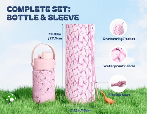 12 oz Kids Insulated Water Bottle: 2-in-1 Straw Spout Lid, Leakproof, BPA-Free, Keep Cold 24H, Fits Car Cupholder, Stainless Steel Cup for Party, School, Holiday, Gift for Girls Daughters (Cotton Boo) view 6