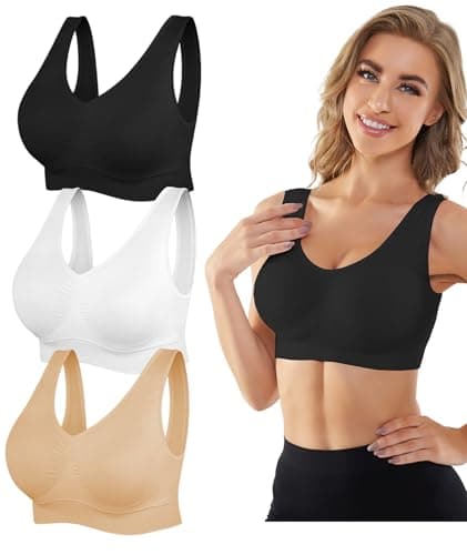 YADIFEN Womens Sports Bras, 3/4/6 Pack Wireless Comfortable Seamless Sleep Yoga Sports Bras for Women with Removable Pads view 1