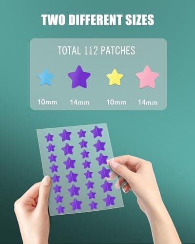 Jefusst Star Acne Patches 112 Dots, Star Pimple Patches Hydrocolloid Acne Patches for Face Cute Zit Patches Pimple Stickers Acne Dots - Purple, Blue, Pink and Yellow view 2