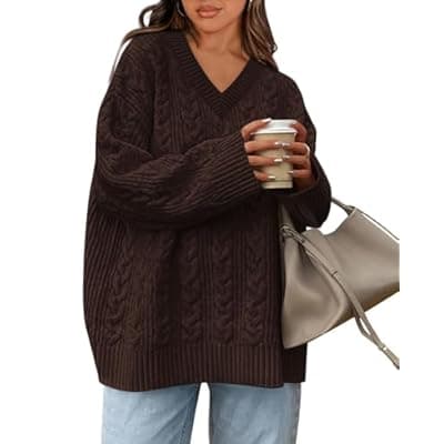 Okiwam Women's Oversized Sweaters Long Sleeve V Neck Cable Knit Pullover Tops Fall Outfits Spring Fashion Clothes 2026