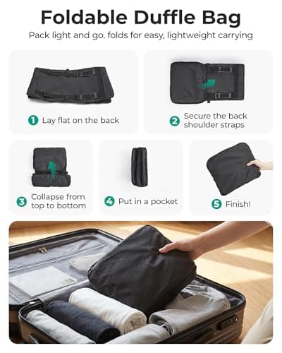 BAGSAMRT 60L Foldable Duffle Bag for Travel, Large Travel Duffel Bag for Men, 4 in 1 Travel Backpack, Carry on Weekender Bag, Black view 3
