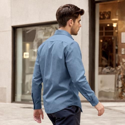 Men’s Casual Untucked Button Down Shirt Long Sleeve Stylish Business Casual Dress Shirts for Men view 5