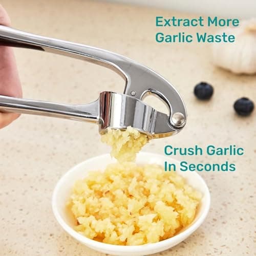 Professional Garlic Mincer Tool - Easy-Squeeze, Easy-Clean with Soft, Ergonomic Handle - Silicone Garlic Peeler & Brush view 5