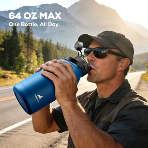 POWCAN 64 oz Insulated Water Bottle with Carrier Bag, Leakproof, Straw and Spout Lid, Keep Cold 48H, Cleaning Brush, BPA-Free, Stainless Steel Water Bottle for Travel, Sports and Picnic (Cocoa) view 6