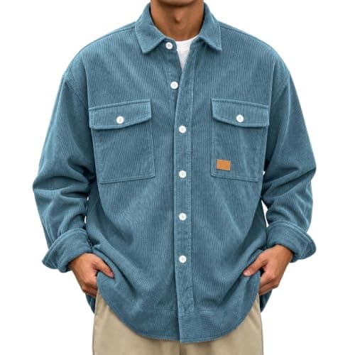 Button Down Corduroy Shirt Men Winter Jacket with Pockets view 6