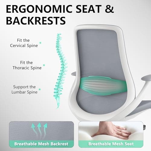 BERYTH Ergonomic Office Chair, High Back Mesh Desk Chair with Lumbar Support, 360° Swivel & Slide-Adjustable Arms, Tilt Lock and Recline, Breathable Task Chair for Home Office & Gaming (Grey) view 7