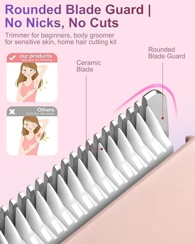 Bikini Trimmer for Women, 2-in-1 Electric Razors Shaver for Bikini Legs Pubic Hair,Rechargeable Ladies Bikini Hair Trimmer Removal with Snap-in Ceramic Blades IP7X Washable Head,Wet and Dry Use,Peach view 3